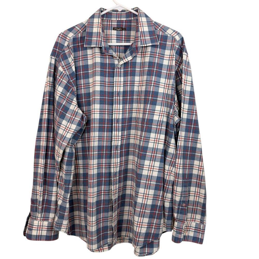 J McLaughlin Mens Plaid Button Shirt Sz XL Blue Brushed Cotton Long Sleeves